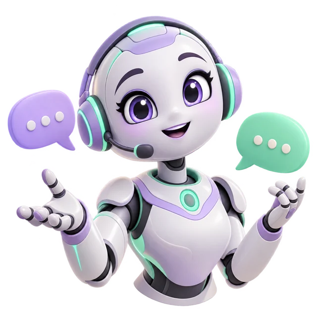 Echo, a robot communicator with a headset and speech bubbles